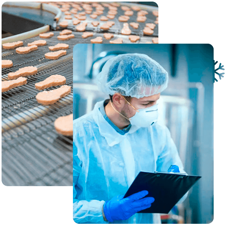 Operario de Grupolar en Planta revisando patitas de pollo en una cinta transportadora